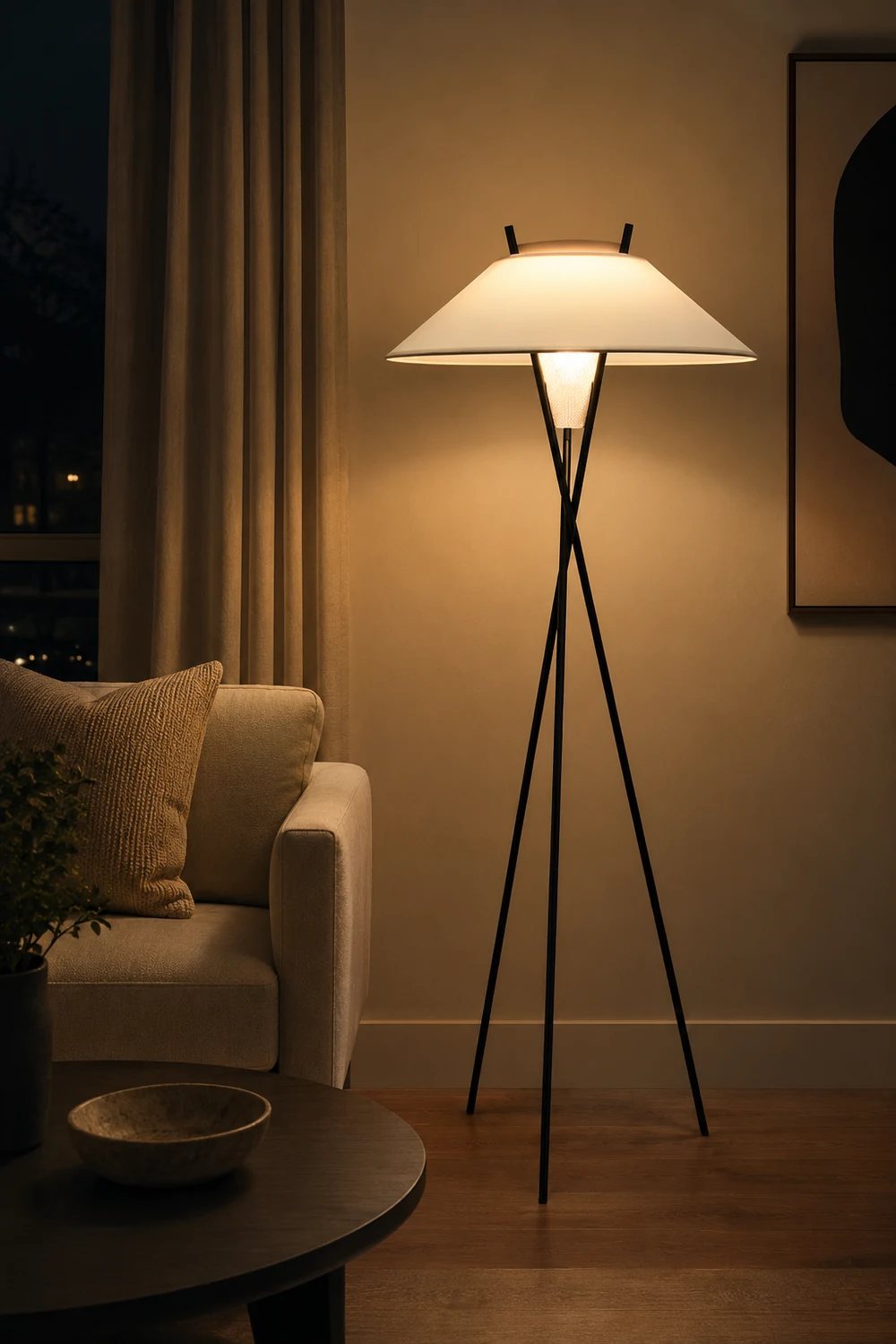Carins Modern Tripod Metal/Fabric Floor Lamp, White - Lumpaz