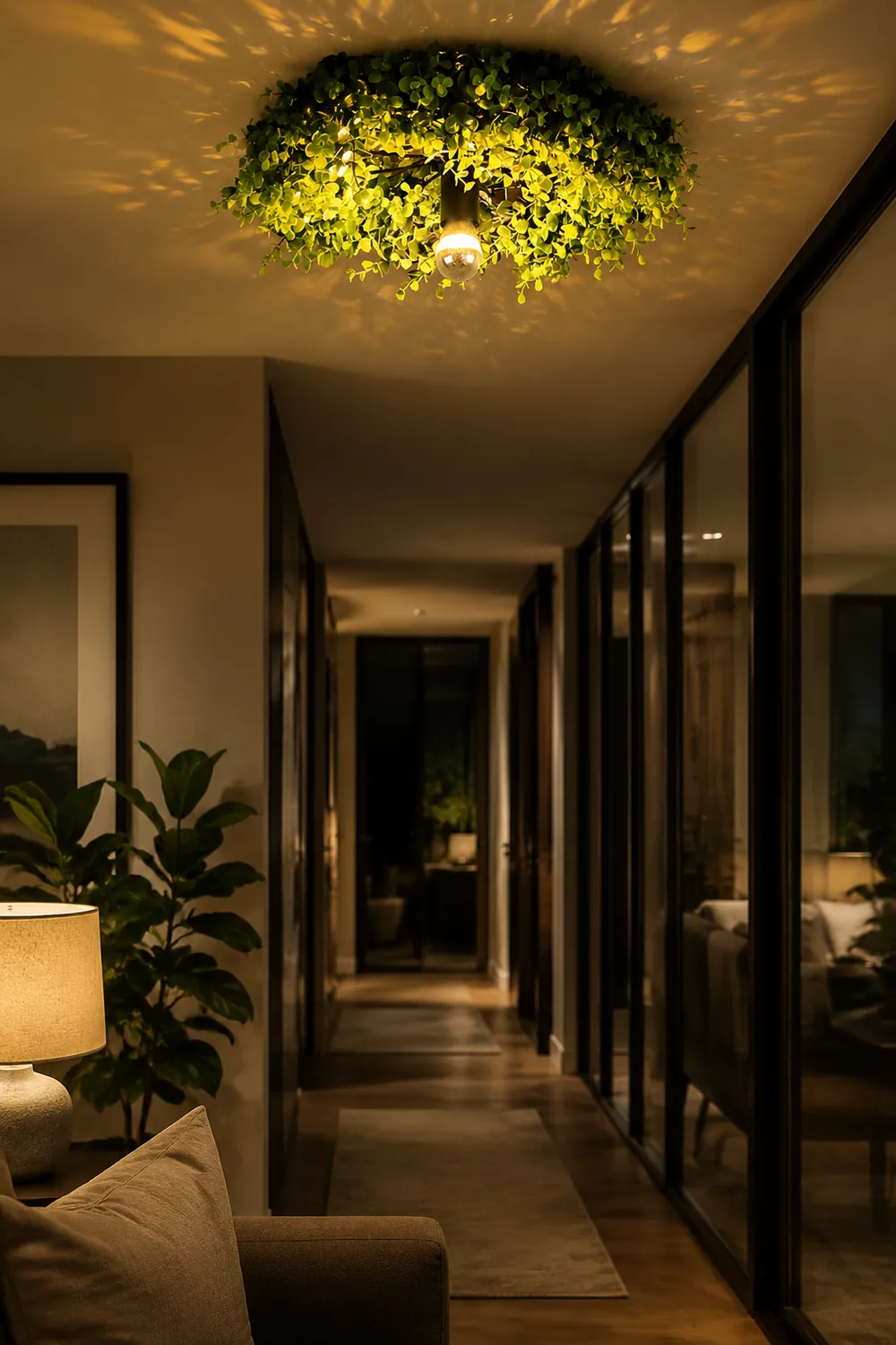 Nest Modern Plant Ceiling Light Green Metal/Glass Living Room - Lumpaz