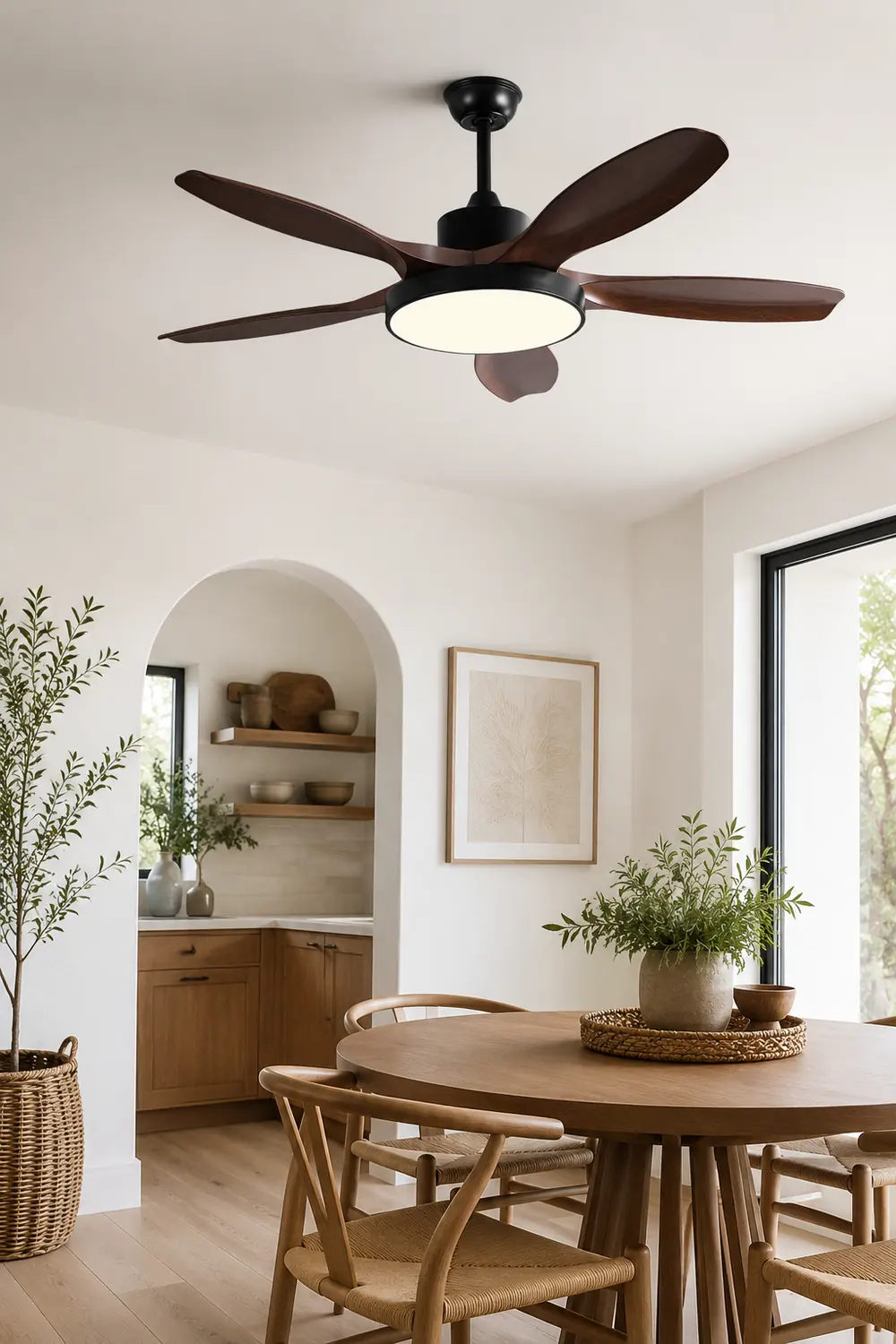 Ozawa Basic White & Black 5-Blade DC Ceiling Fan with Light, Wooden, 51'' - Lumpaz