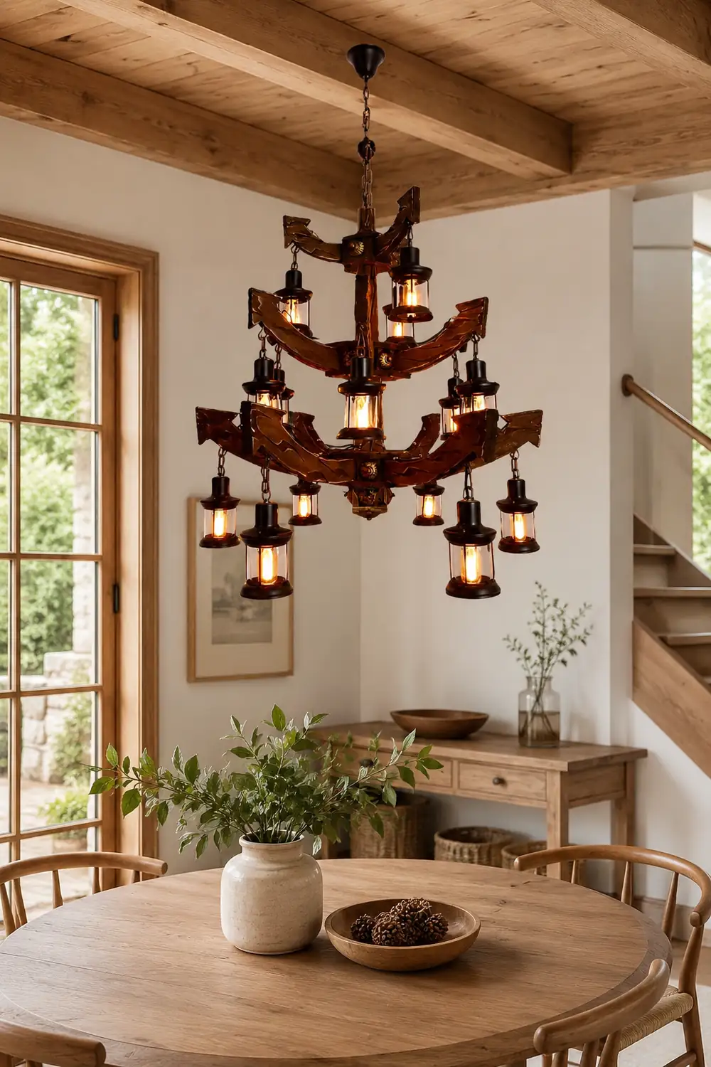 Austin Retro 14 Lantern Wood/Metal Chandelier Living Room/Bedroom - Lumpaz
