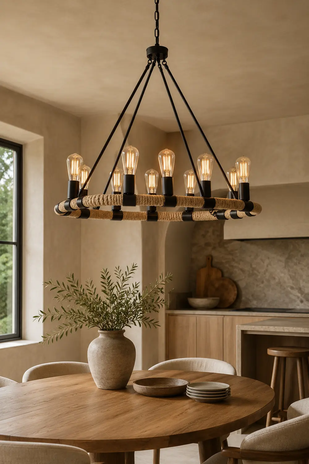 Alessio Retro Industrial Rope Pendant Light, Black - Lumpaz