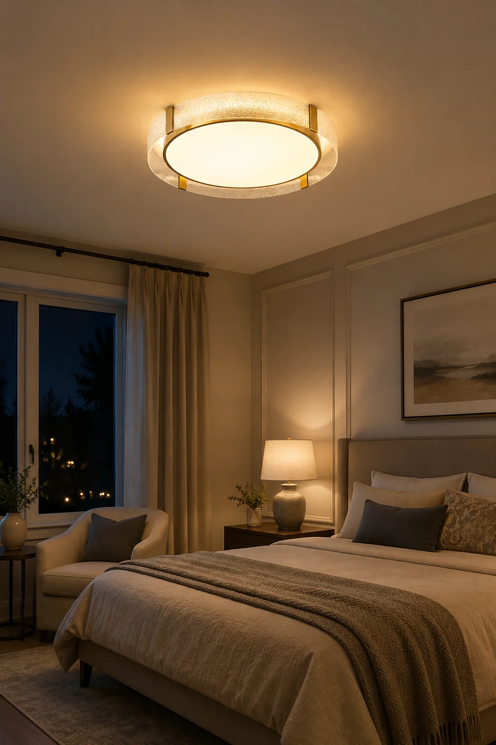 Quinn Modern Round Metal/Glass Flush Mount Ceiling Light, Gold - Lumpaz