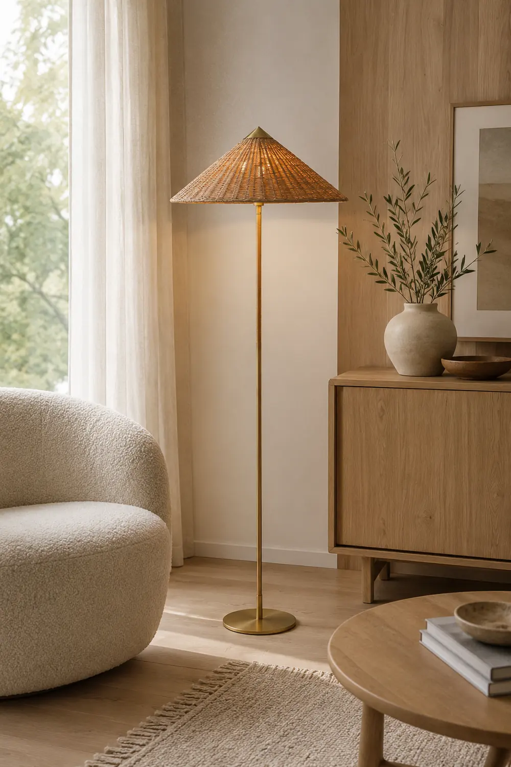 Muto Modern Metal Fabric Rattan Floor Lamp - Lumpaz