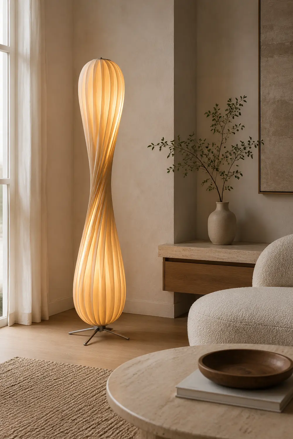 Ozawa Modern Twisted Wood Floor Lamp Wood Color - Lumpaz