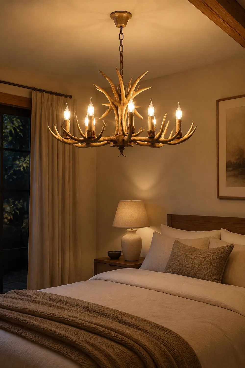 Austin Retro Deer Horn Resin Chandelier White Brown Coffee Living Room - Lumpaz