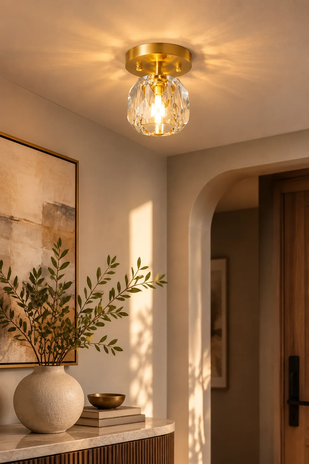 Kirsten Luxury Diamond Metal/Acrylic Flush Mount Ceiling Light, Gold - Lumpaz
