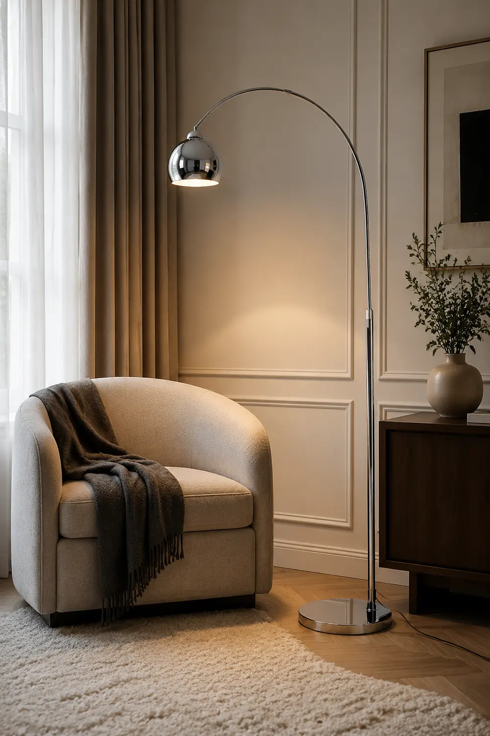 Salgado Modern Arc Metal Floor Lamp, Chrome, Study/Bedroom - Lumpaz