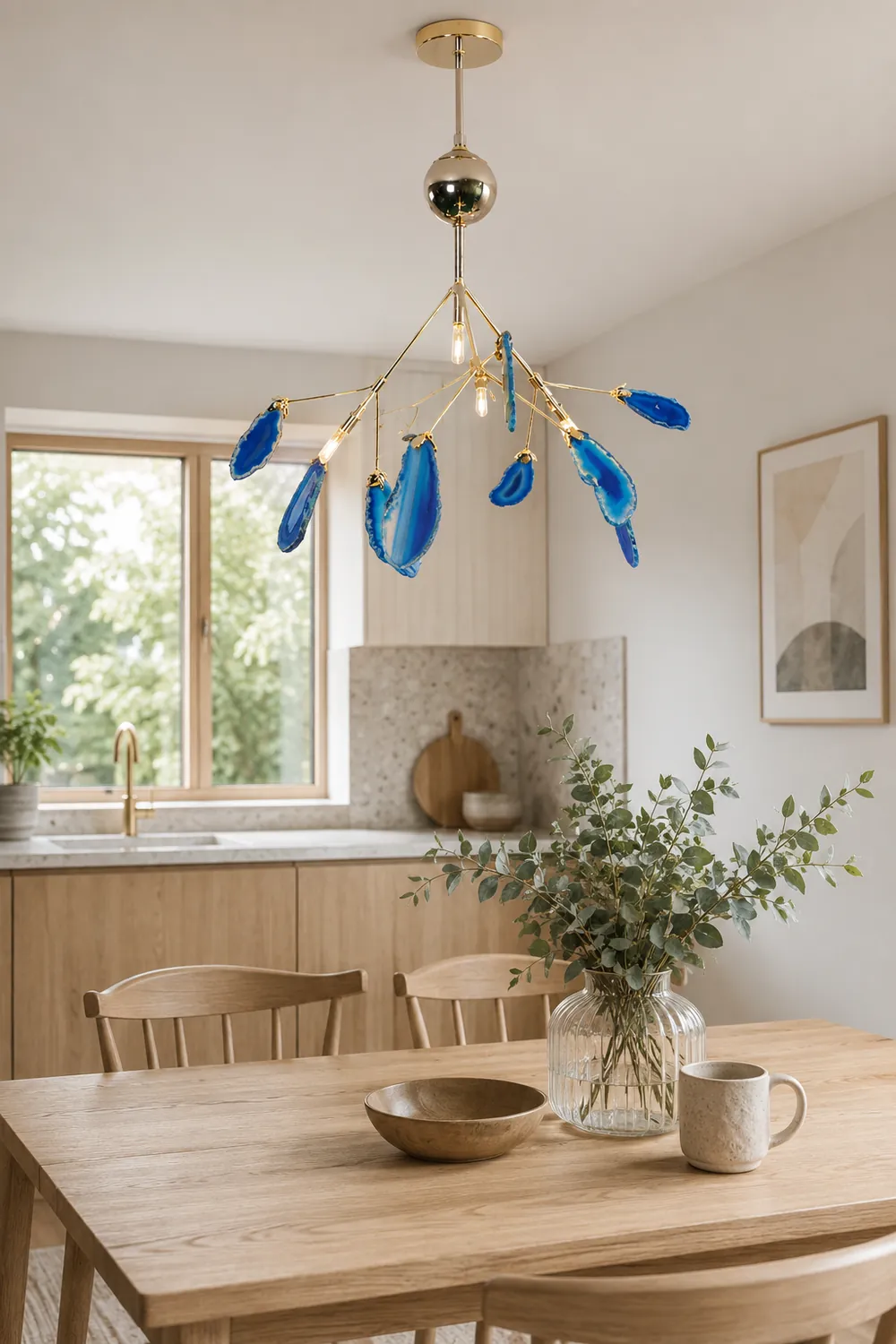 Javon Artistic Leaf Agate Pendant Light Blue/Green/Colorful Dining Room - Lumpaz