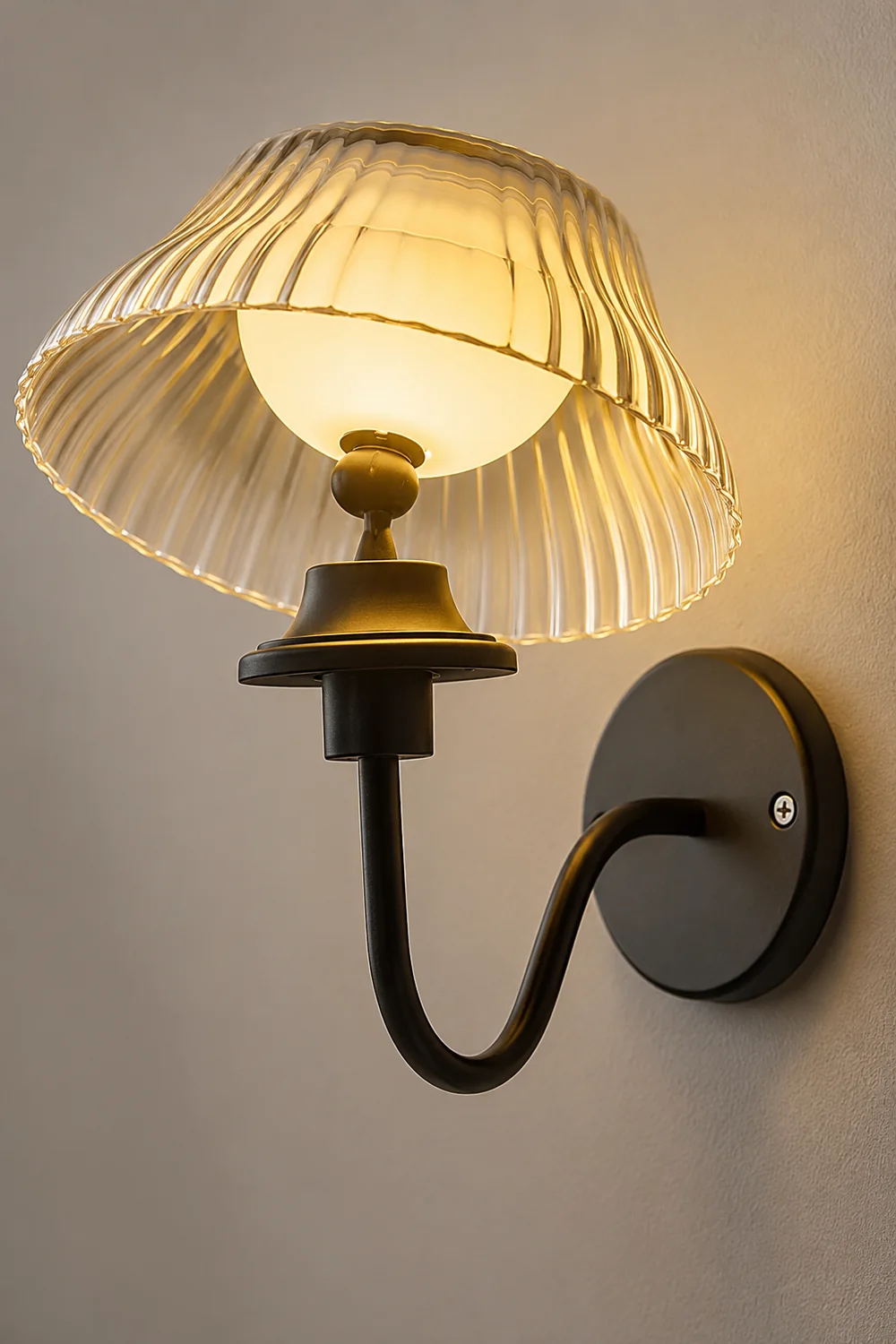 Black Metallic Arm Solar Outdoor Wall Light - Adjustable Glass Shade - Lumpaz