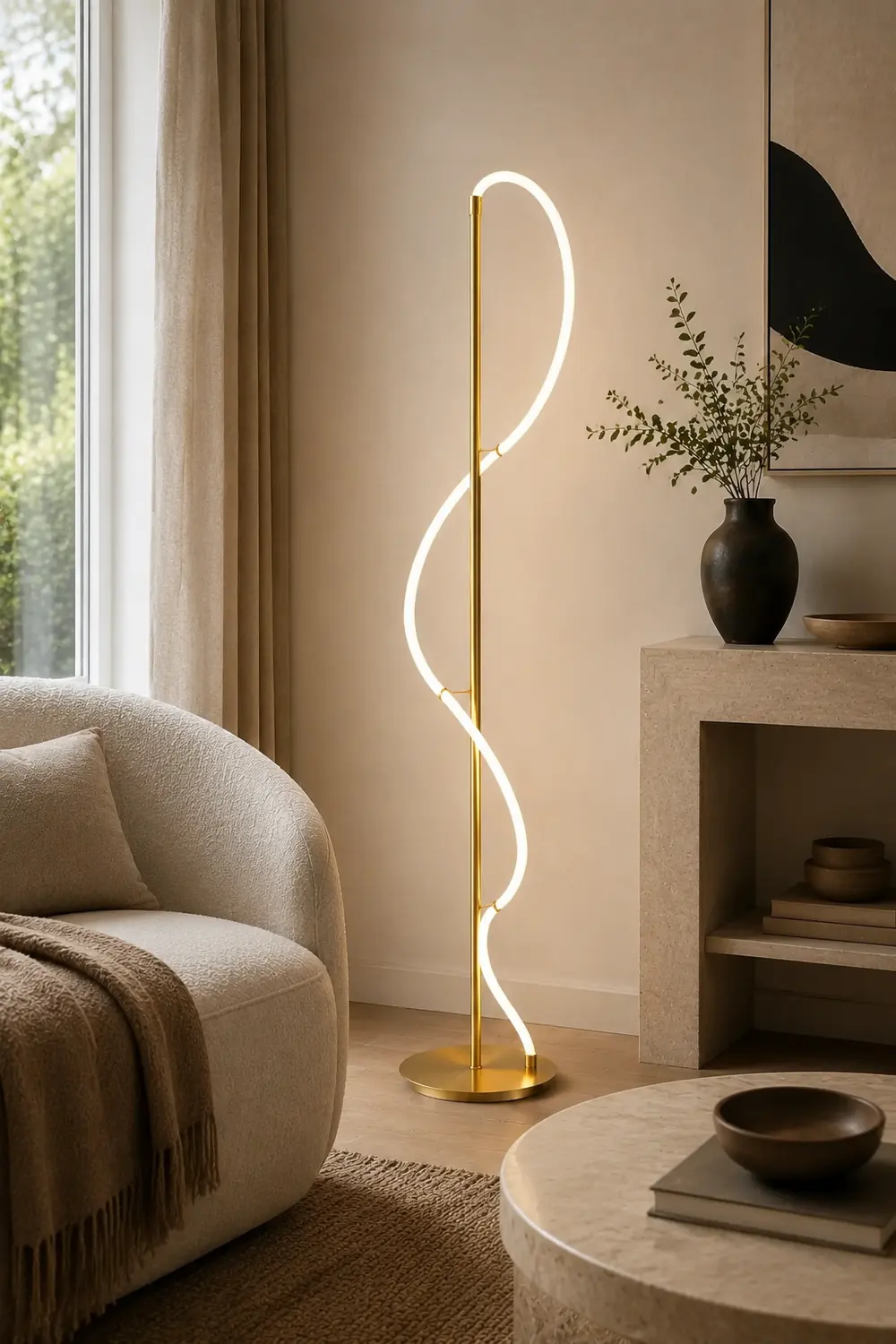 Modern Minimalis Linear Floor Lamp/Table, Brass - Lumpaz