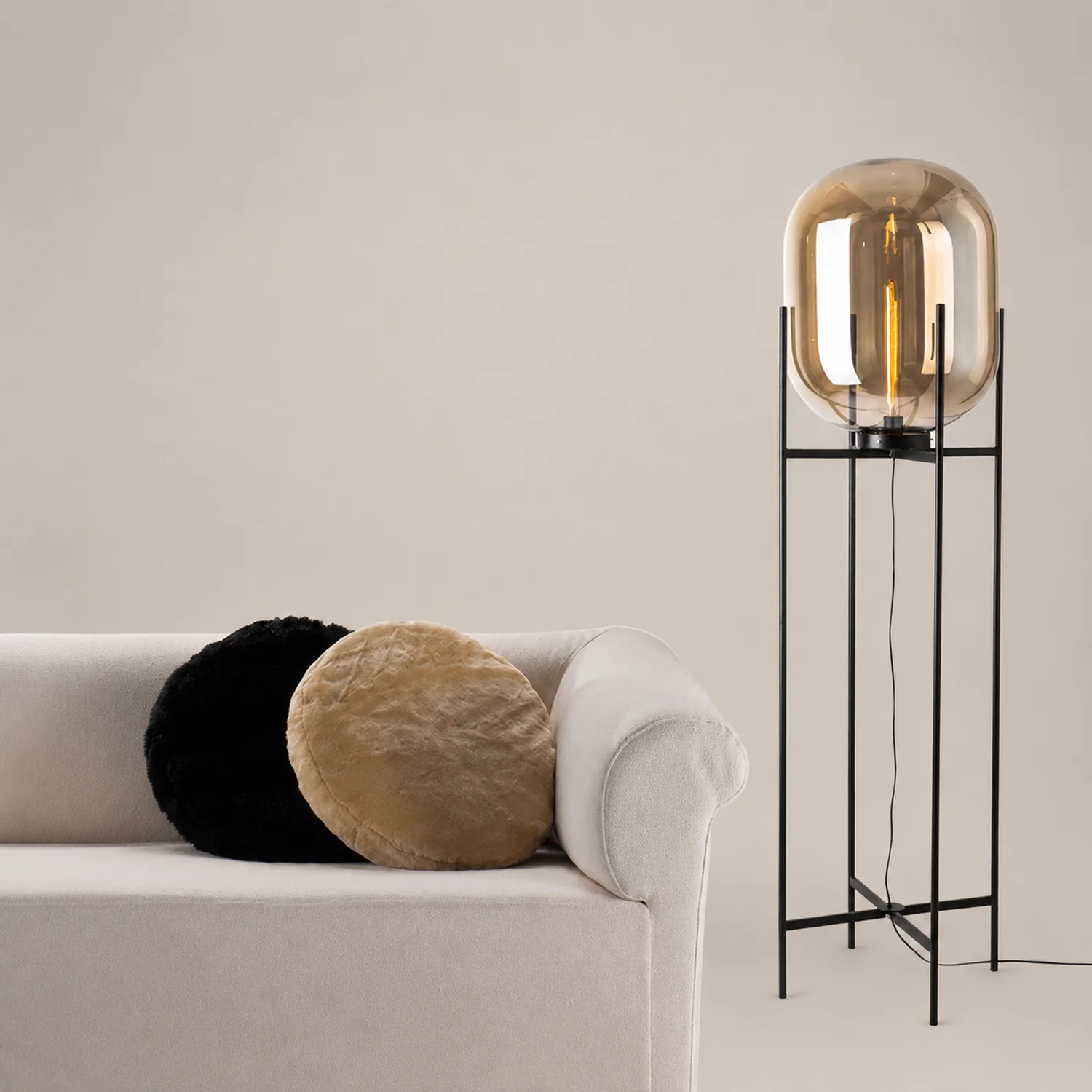 Salgado Modern Globe Glass/Metal Floor Lamp, Living Room - Lumpaz