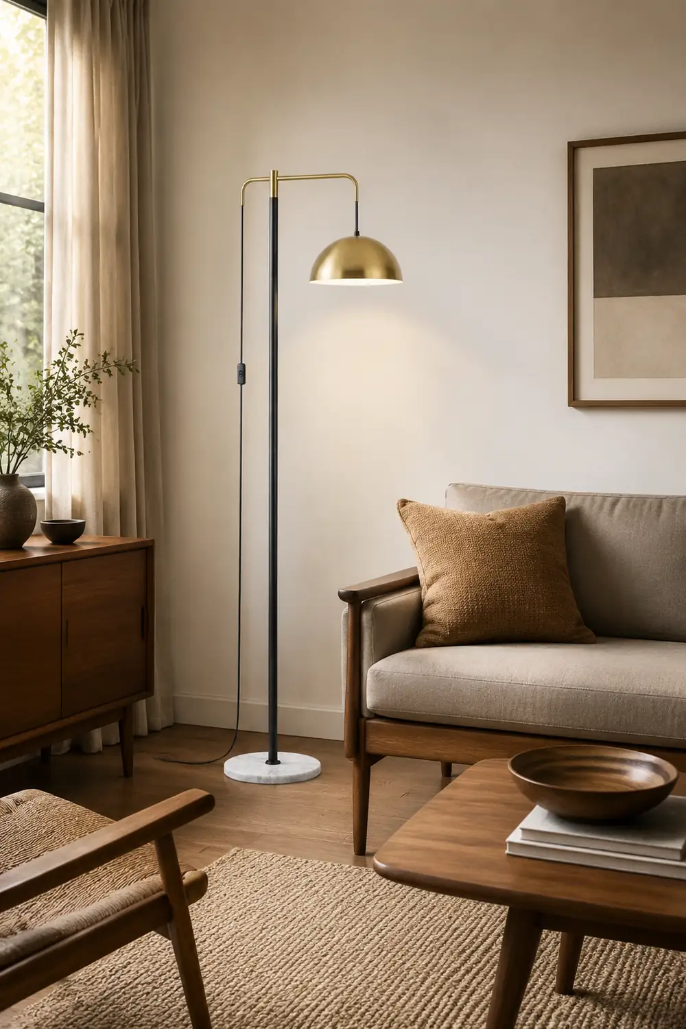 Carins Modern Metal Floor Lamp, Gold, Living Room - Lumpaz