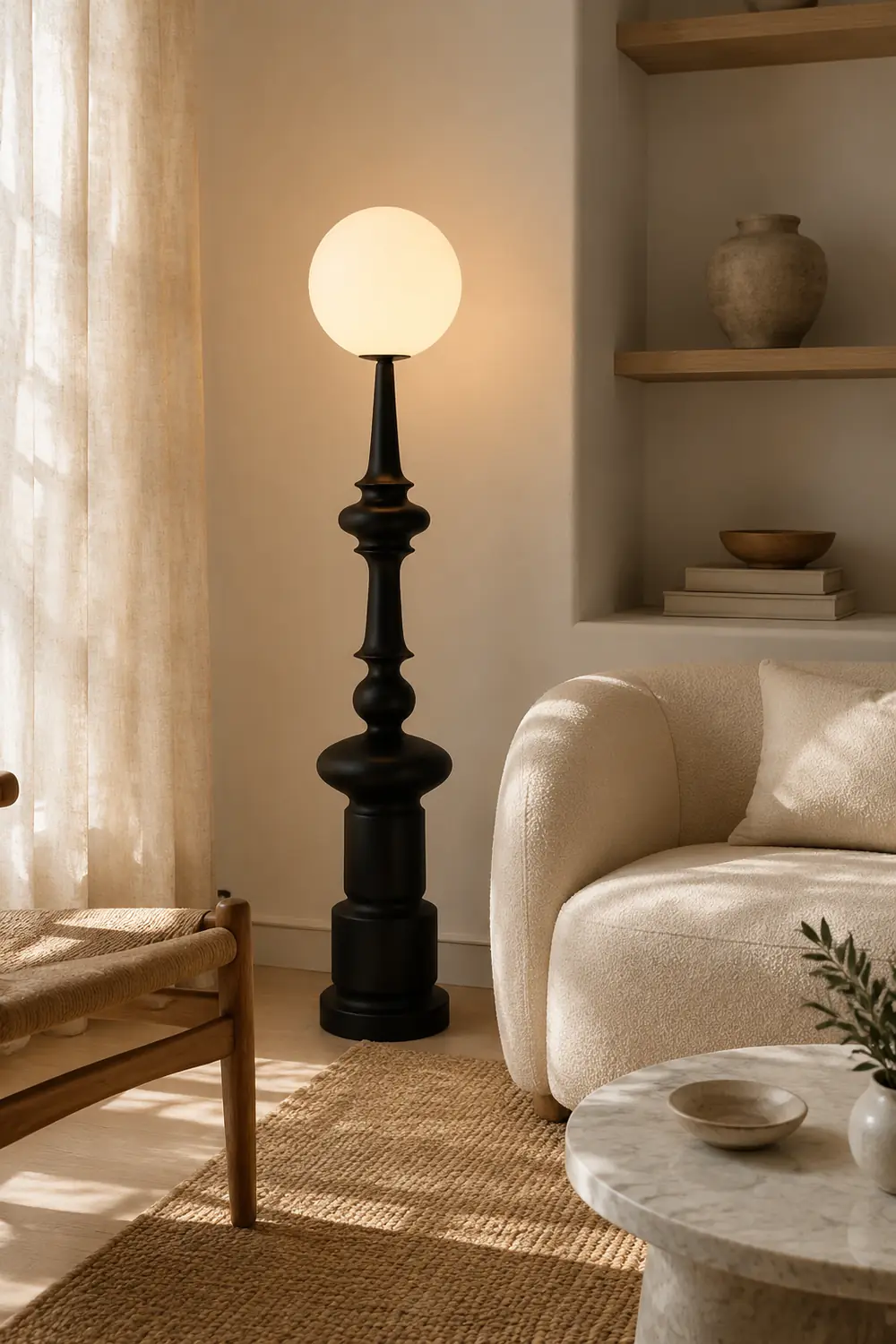 Salgado Retro Column Glass/Resin Floor Lamp, Black, Bedroom - Lumpaz