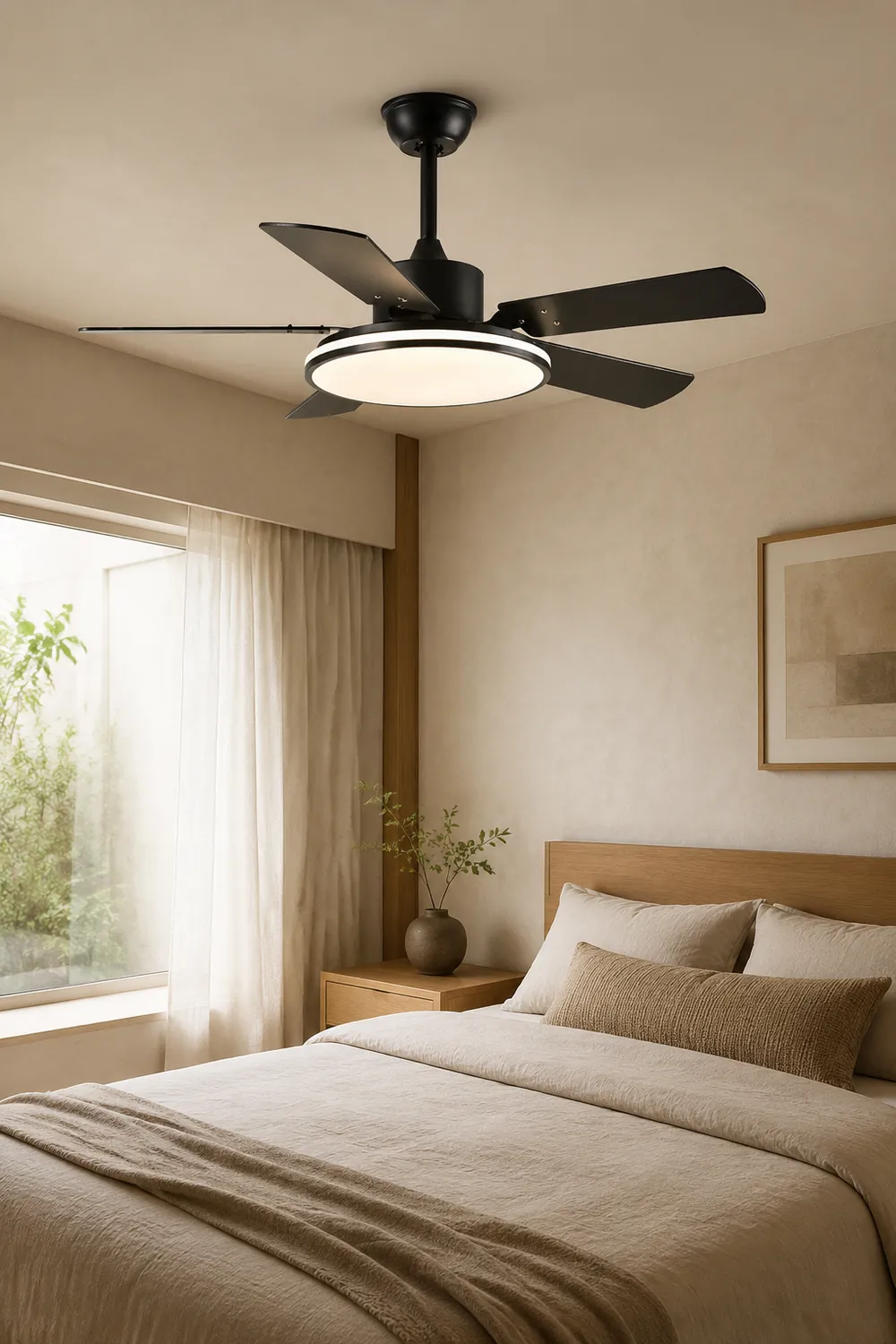 Haydn 5-Blade Modern Black DC Ceiling Fan with Light, Metal & ABS, 52'' - Lumpaz