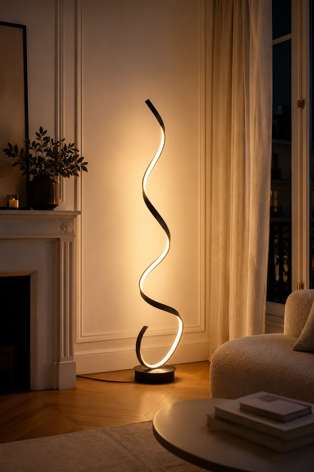 Modern Steamline Minimalist linear Floor Lamp, White/Black - Lumpaz
