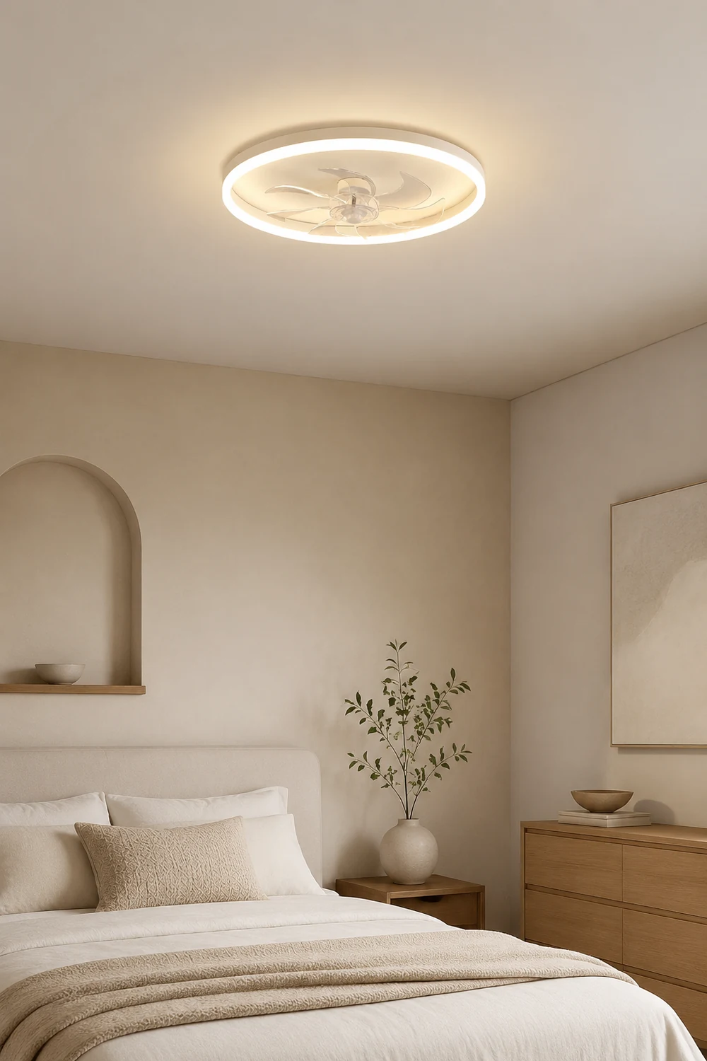 Edge 7-Blade Ring White Ceiling Fan with Light, DIA 16"/20"/24" - Lumpaz
