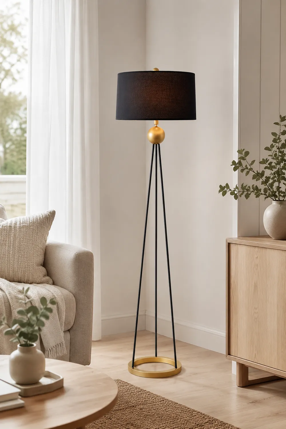 Salgado Modern Tripod Metal Floor Lamp, Black - Lumpaz