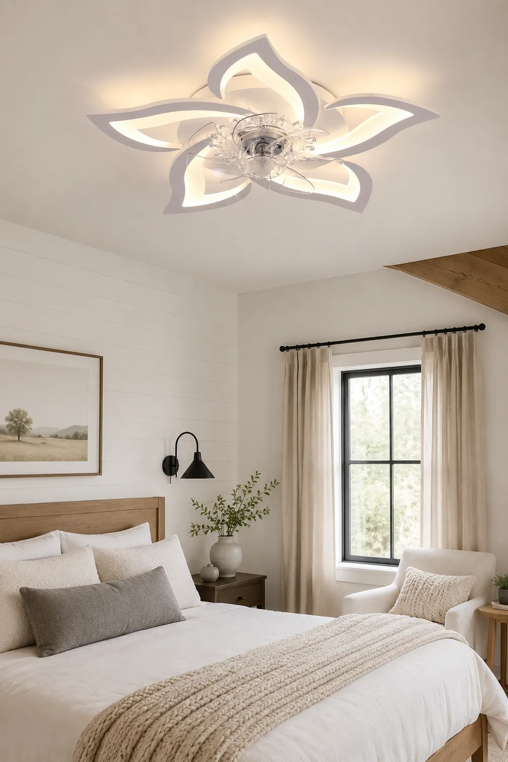 Hana Flower Ceiling Fan with Light, 2 Color, L 25.5" - Lumpaz