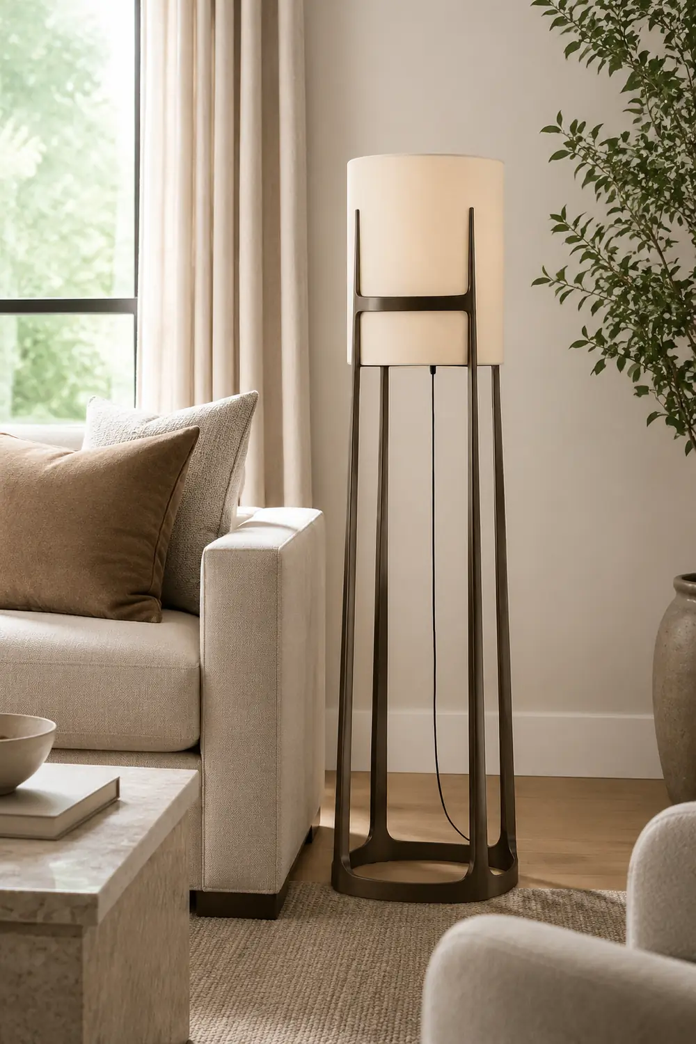 Eryn Modern Cylinder Metal Fabric Floor Lamp - Lumpaz