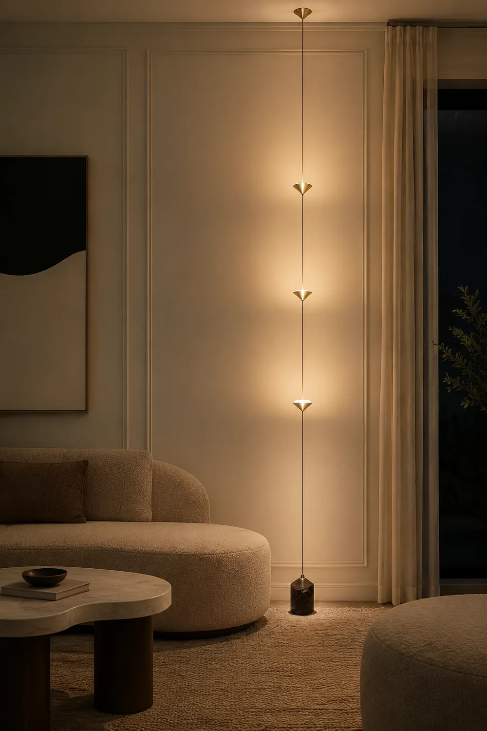 Edge Full-Length Minimalist Linear Floor Lamp, 3 Bulbs - Lumpaz