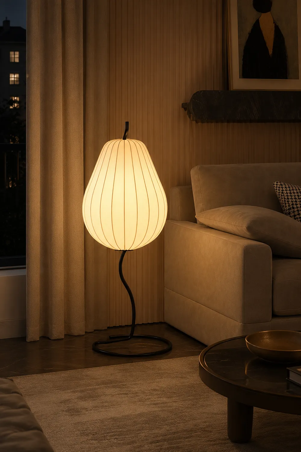 Renée Retro Pear Shaped Fabric Meta Floor Lamp - Lumpaz