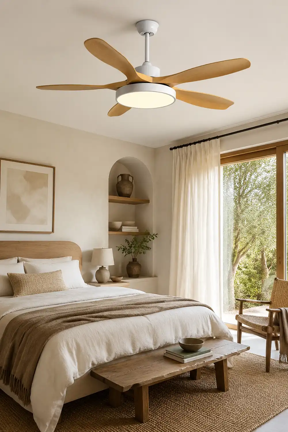 Ozawa Basic White & Black Modern 5-Blade DC Ceiling Fan with Light, Wood, 51'' - Lumpaz