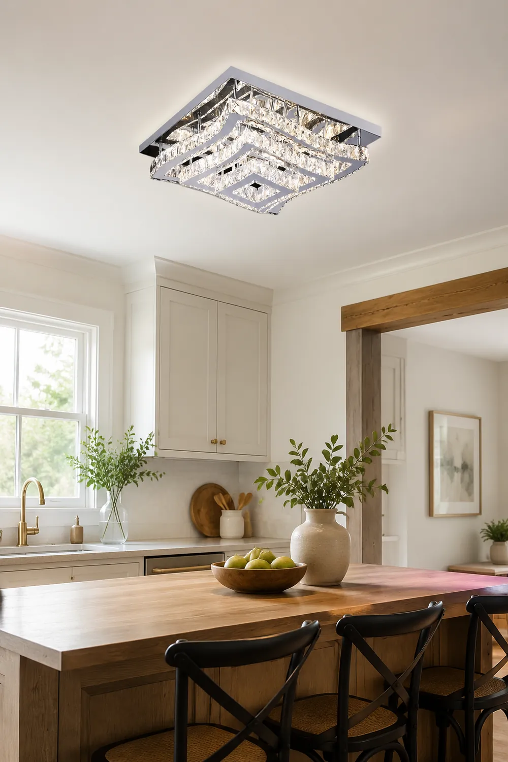 Kristy Luxury Square Metal/Glass Flush Mount Ceiling Light, Living Room - Lumpaz