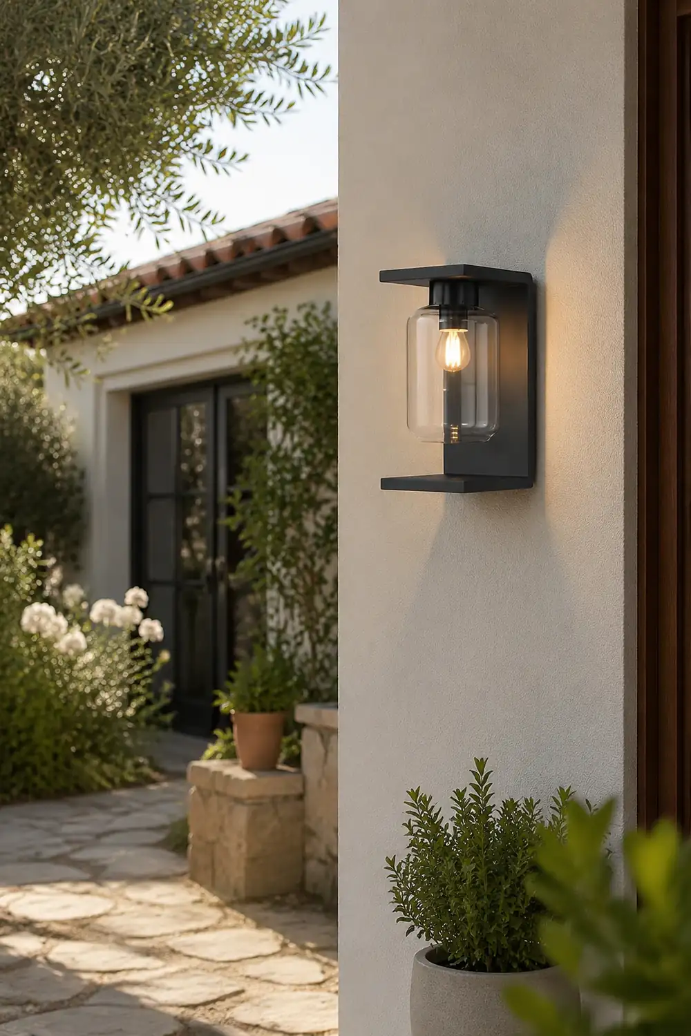 Outdoor Waterproof LED Glass Black Modern Solar Wall Lights with Remote复制 - Lumpaz