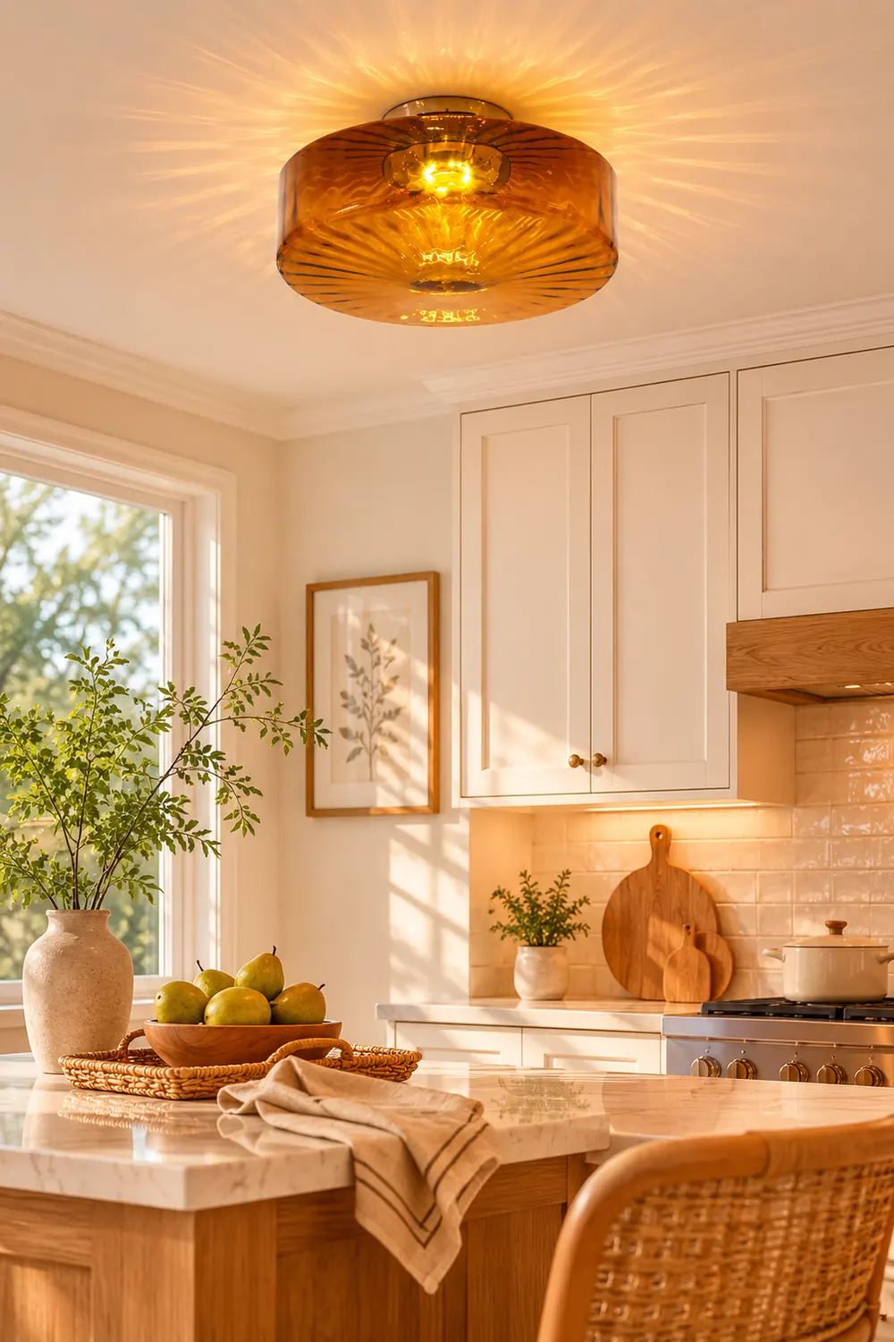 Hailie Modern Round Flush Mount Ceiling Light Brown Metal/Glass Kitchen/Living Room - Lumpaz