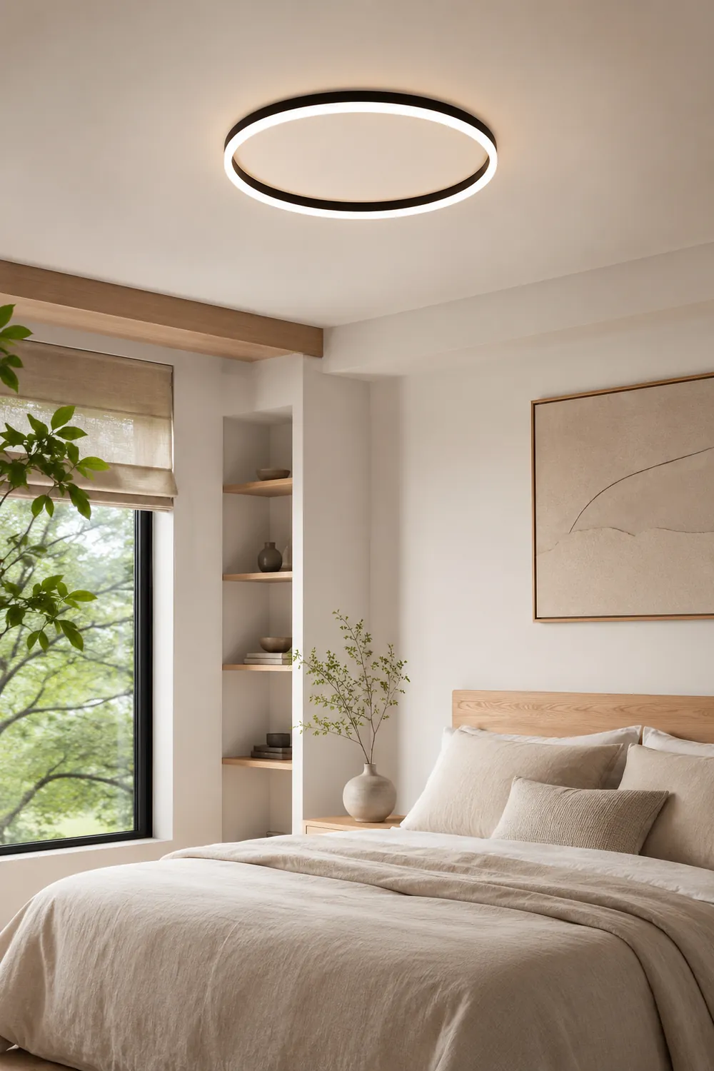 Quinn Minimalist Ring Hollow Metal Flush Mount Ceiling Light, Black - Lumpaz