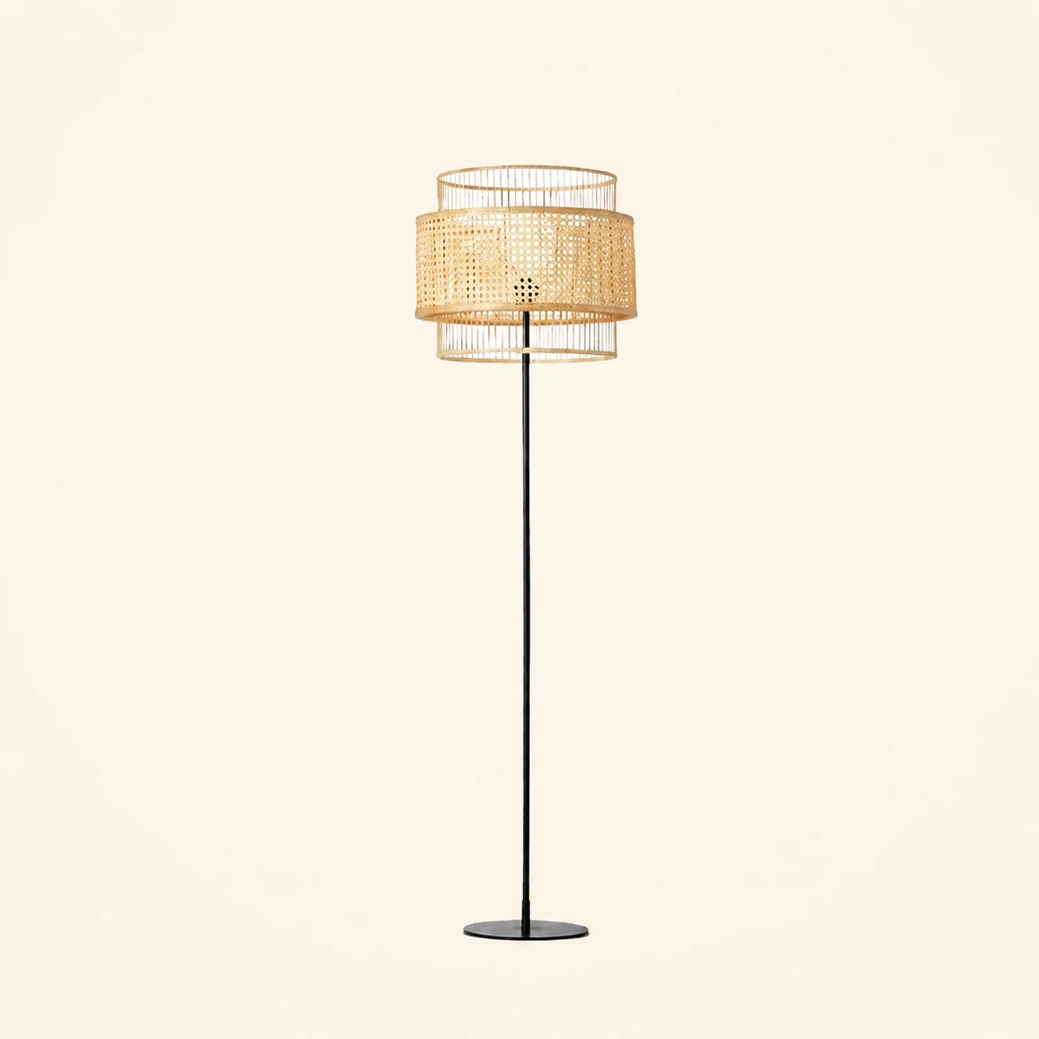 Ritta Zen Rattan/Willow Weave Tri-Layer Floor Lamp, Wood - Lumpaz