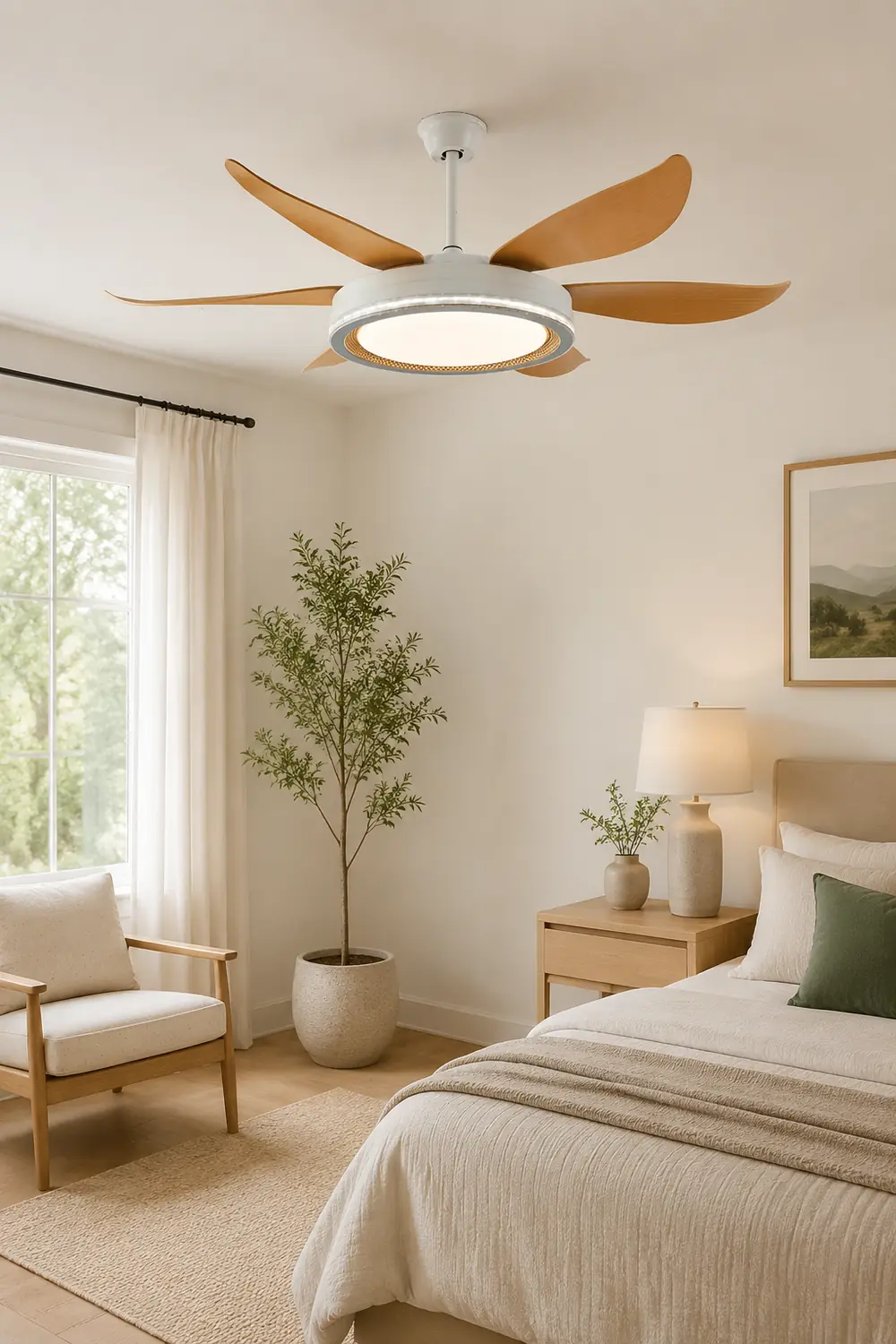 Haydn 6-Blade DC Ceiling Fan with Light, White & Wood - Lumpaz