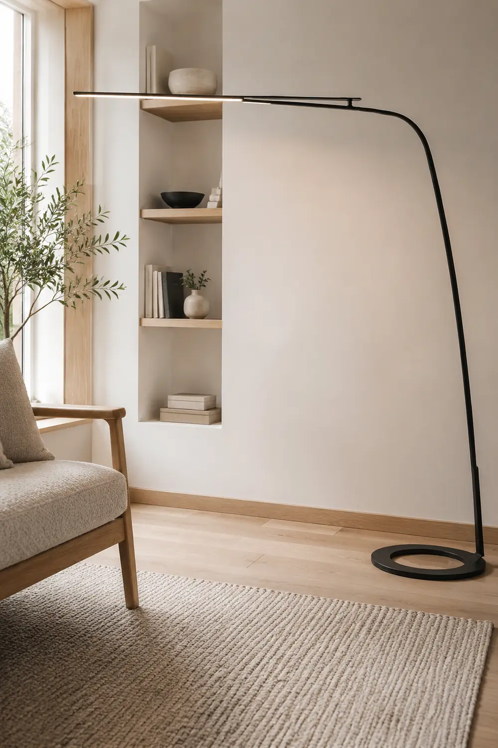 Edge Minimalist Long Linear Metal Floor Lamp, Black - Lumpaz