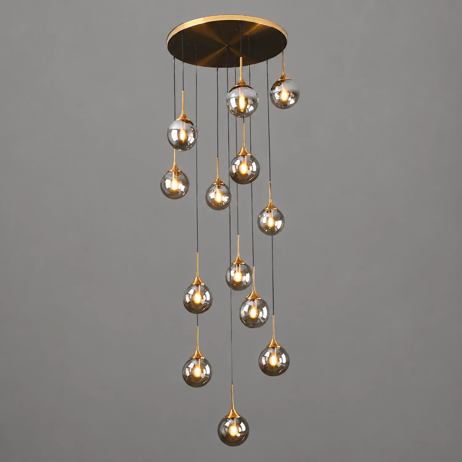 Hailie Modern Spiral Ball Glass Staircase Chandelier, Clear/Amber/Smoke Gray - Lumpaz