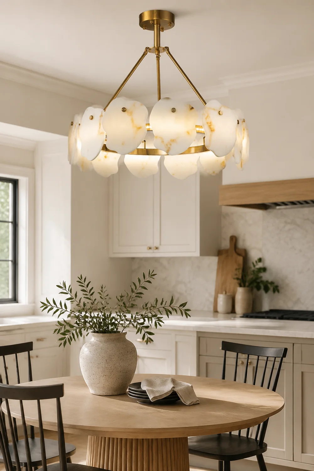 Marilyn Modern Marble Gold Round Pendant Light, Living Room - Lumpaz