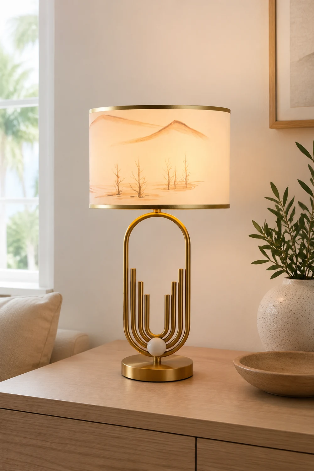 Sano Table/Floor Lamp Landscape, Metal/Fabric, Bedroom - Lumpaz
