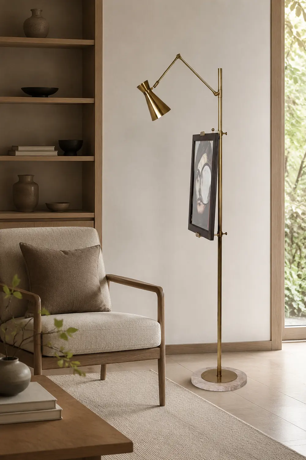 Carins Modern Art-deco Metal Easel Adjustable Floor Lamp, Brass - Lumpaz