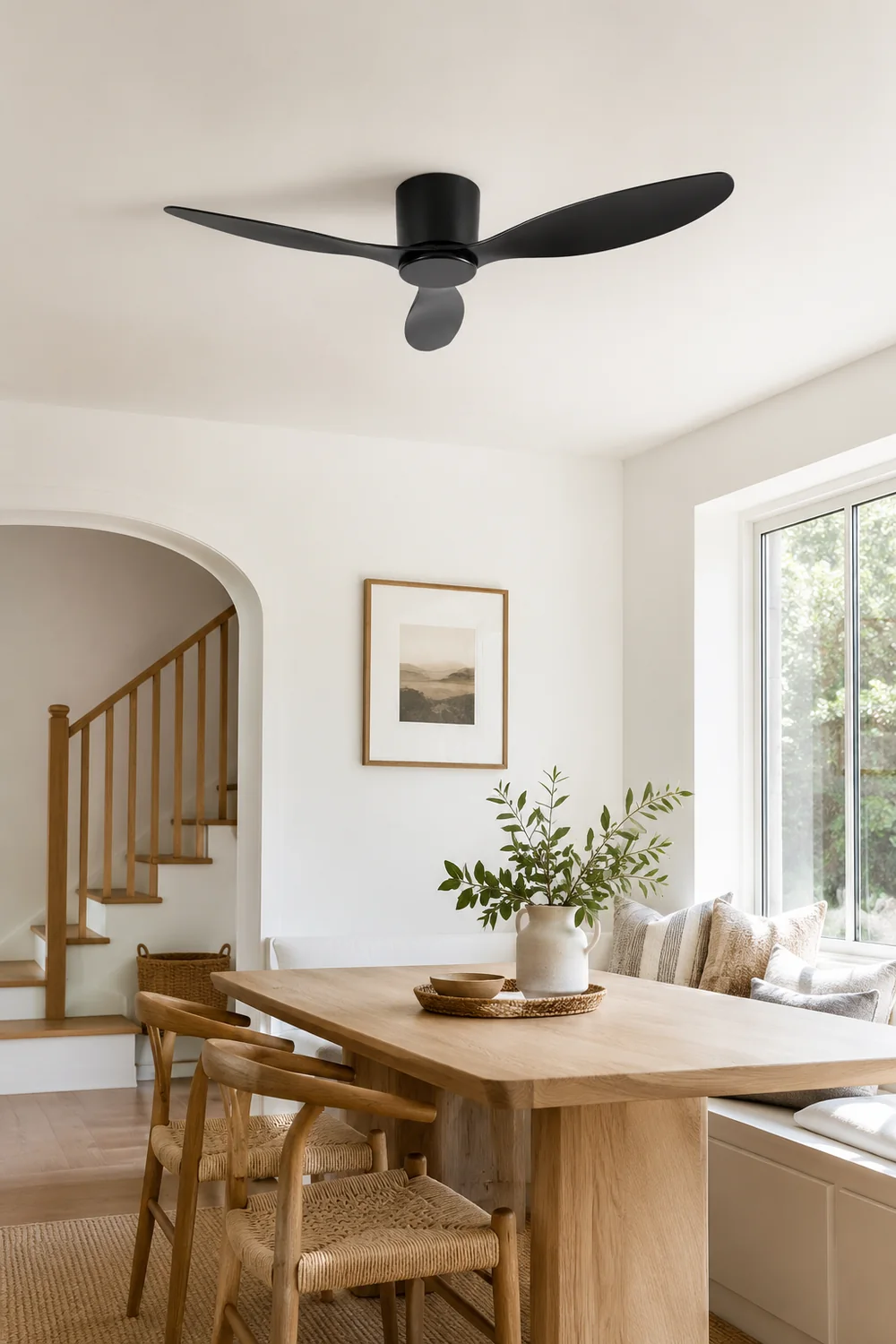 Walters 3-Blade DC Ceiling Fan, White & Black, Low Profile, 51'' - Lumpaz
