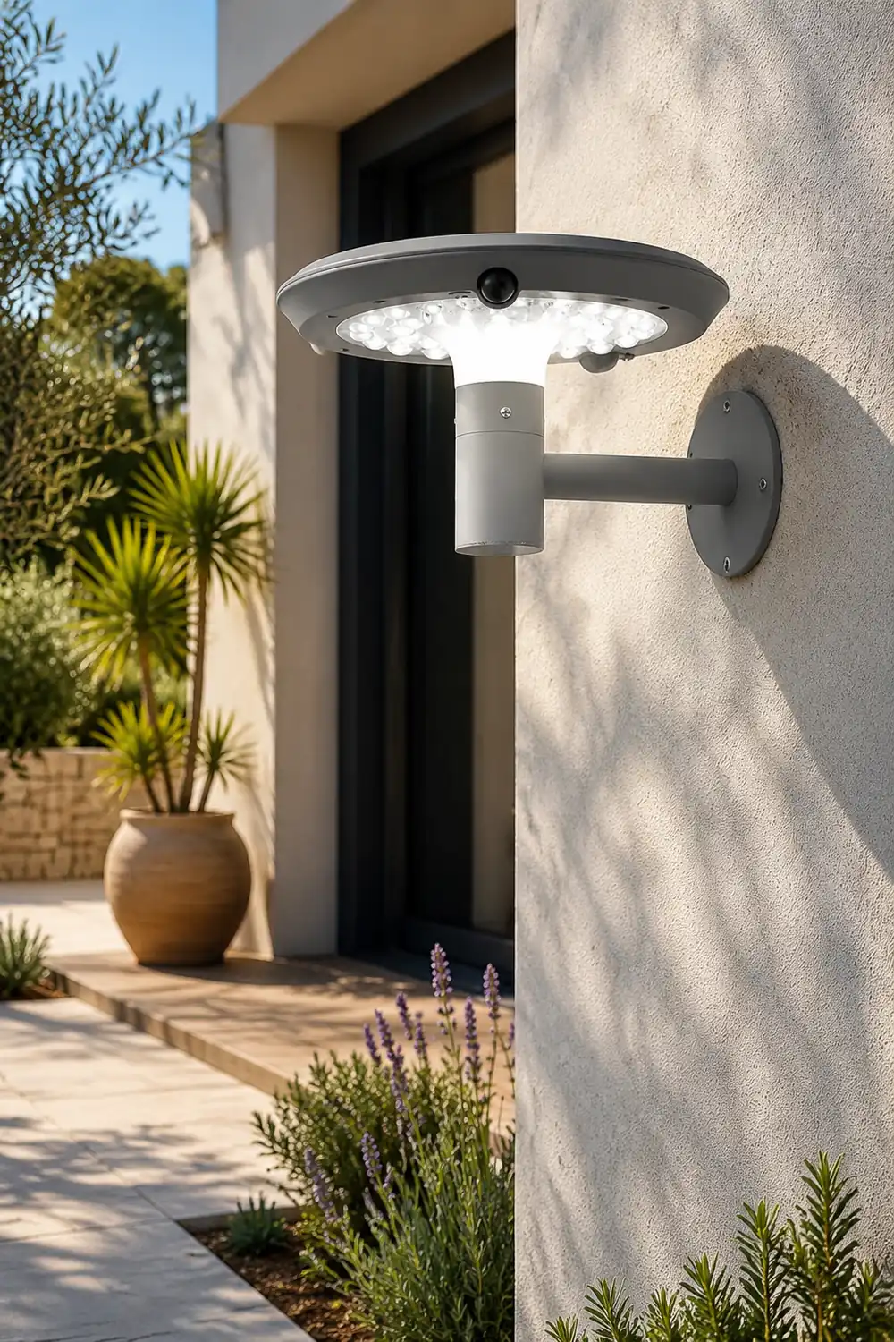 Modern Mushroom LED Solar Wall Light with Dual Motion Sensors - Gray - Lumpaz
