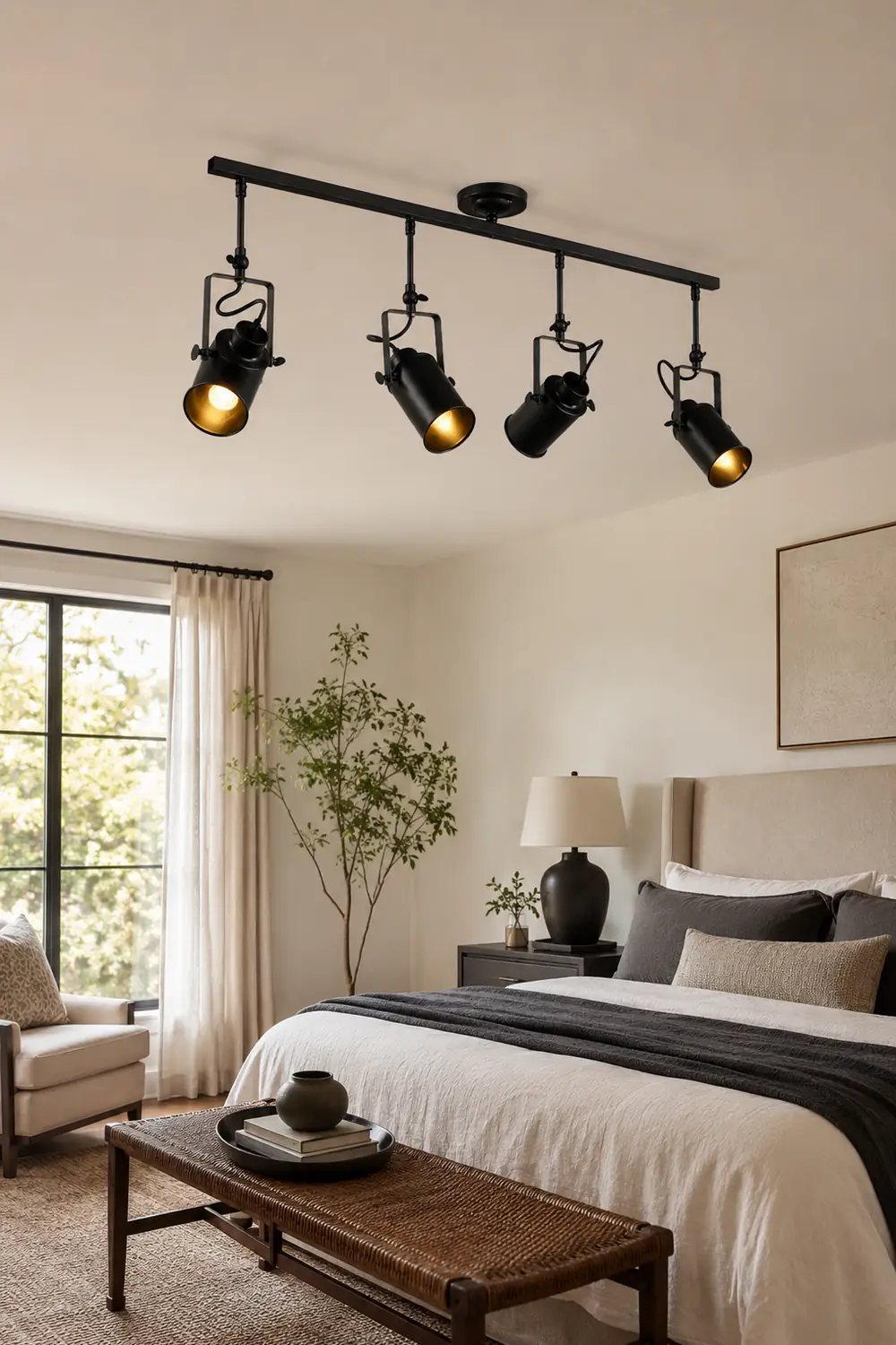 Alessio Vintage Adjustable Semi-Flush Mount Ceiling Light, Black - Lumpaz