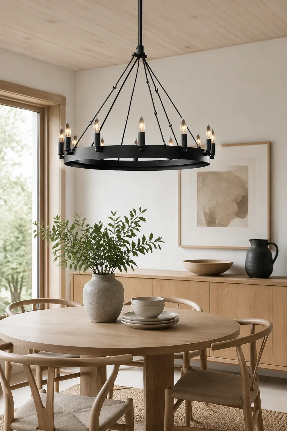Alessio Industrial Round Candle Metal Pendant Light, Black - Lumpaz