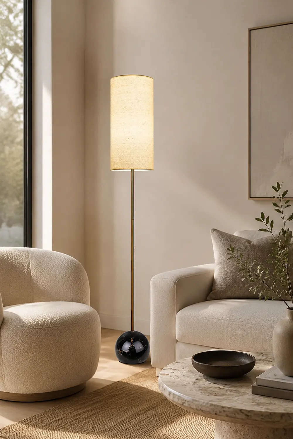 Eryn Modern Cylinder Shape Metal Fabric Floor Lamp - Lumpaz