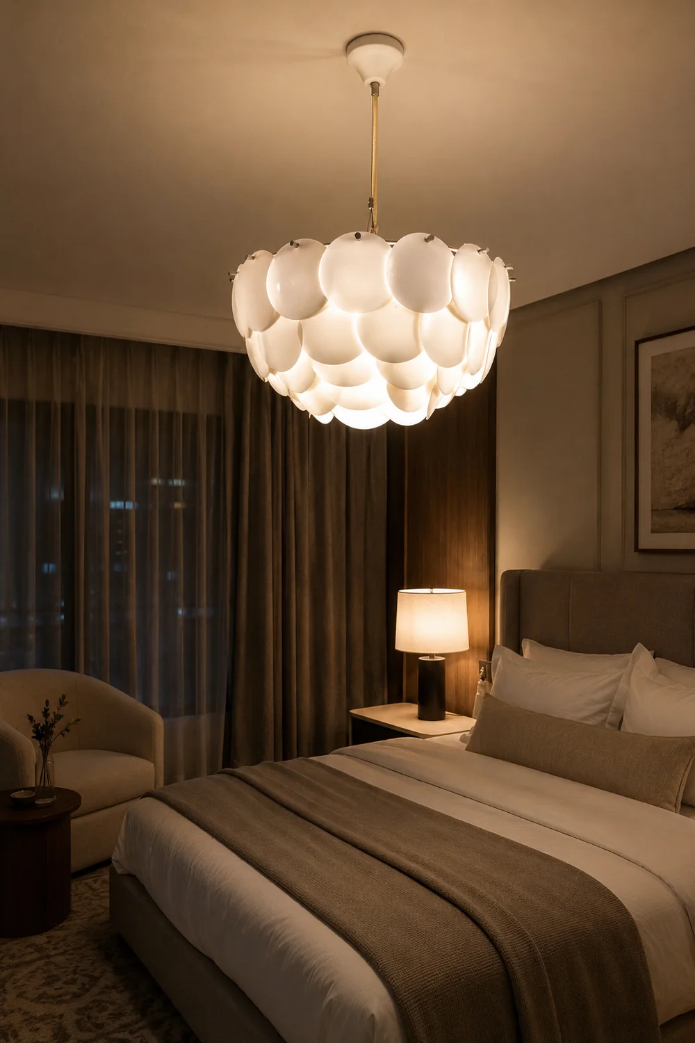 Lottie Wihte Art Deco Chandelier Light Fixture, Ceramic Leaf & Metal - Lumpaz