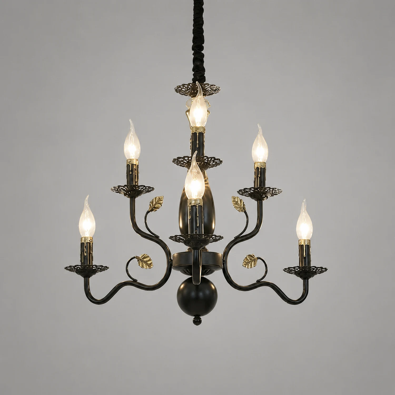 Marilyn Antique Candle Crystal/Metal Chandelier, Black/Gold - Lumpaz