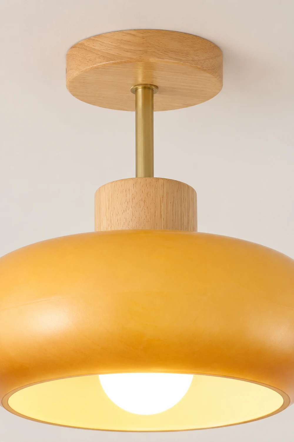 Hailie Flush Mount Ceiling Light Cup Minimalist Wood/Glass White/Orange - Lumpaz