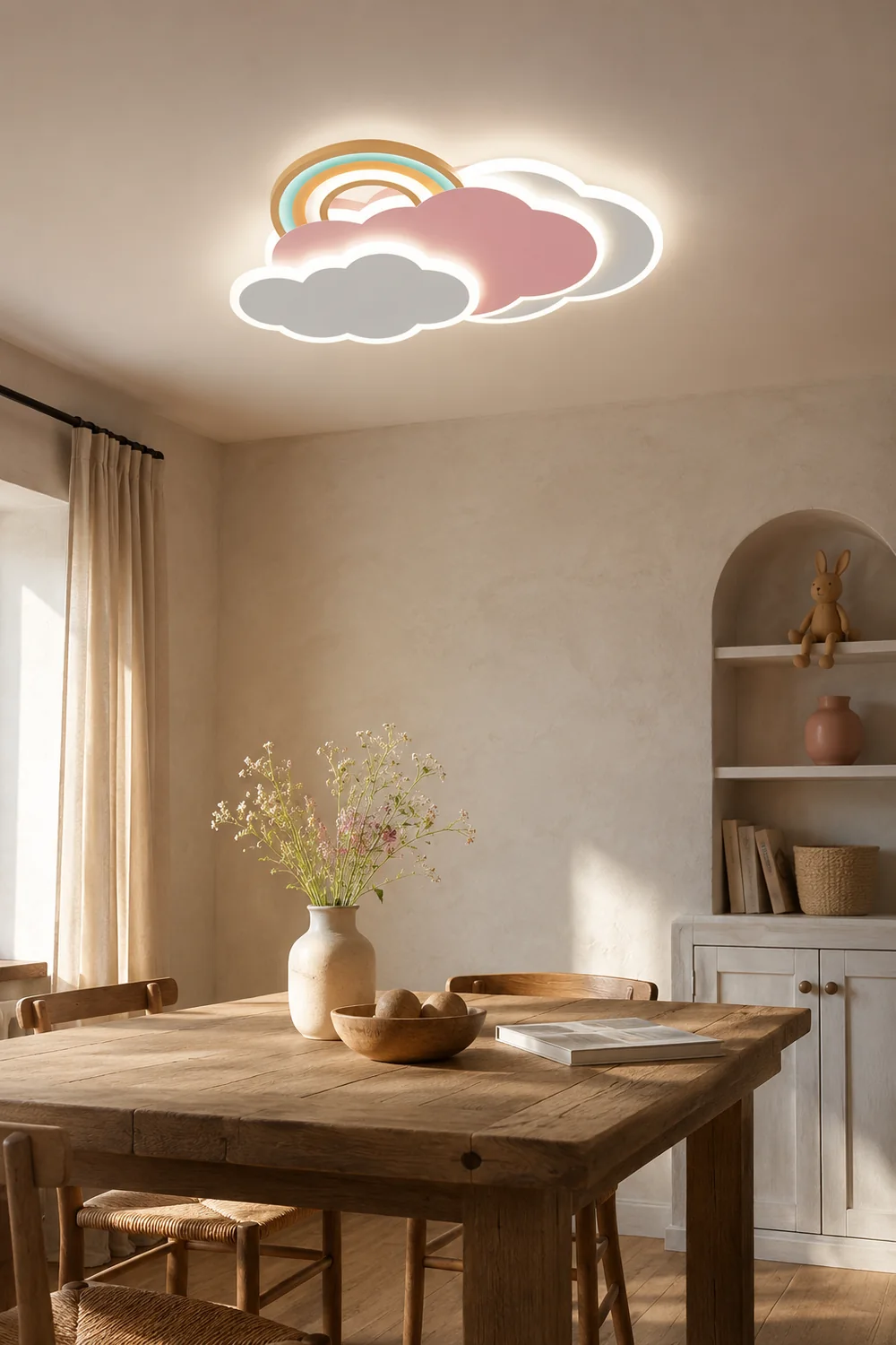 Minori Modern Cloud/Rainbow Metal/Acrylic Flush Mount Ceiling Light Pink/White - Lumpaz