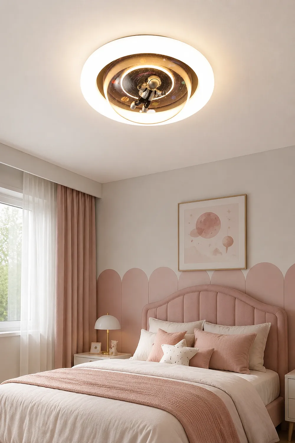 Fateh Flush Mount Ceiling Light Astronaut Modern, Metal/Acrylic, Pink/Blue, Bedroom - Lumpaz