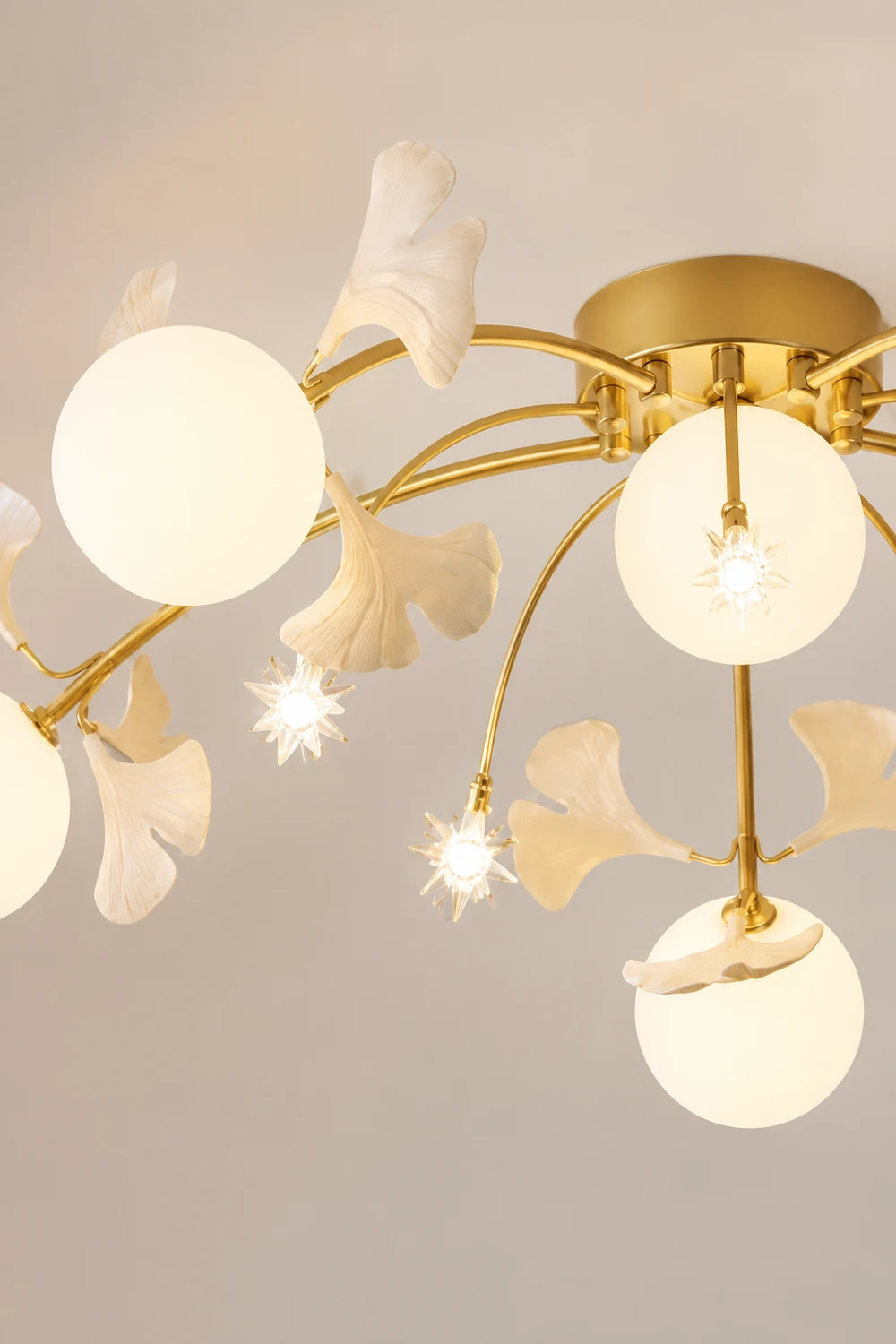 Ophelia Nordic Multi Globe Metal/Ceramic Flush Mount Ceiling Light, White/Gold - Lumpaz