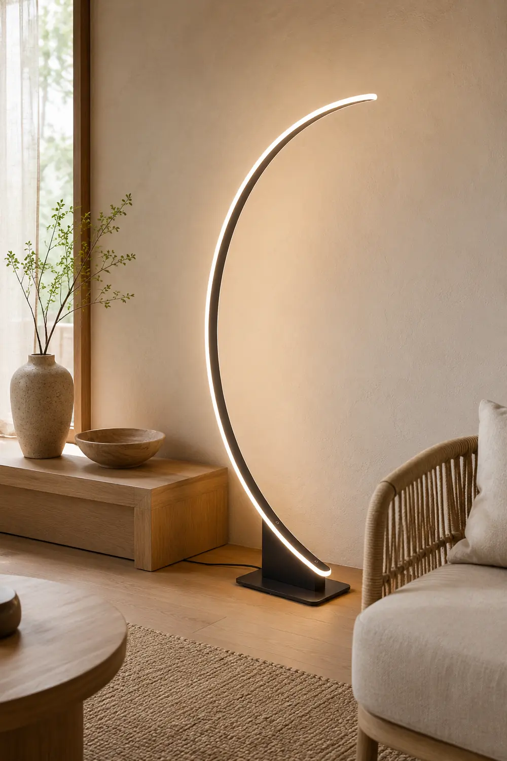 Edge Modern Minimalist Arched Metal Floor Lamp, Black - Lumpaz