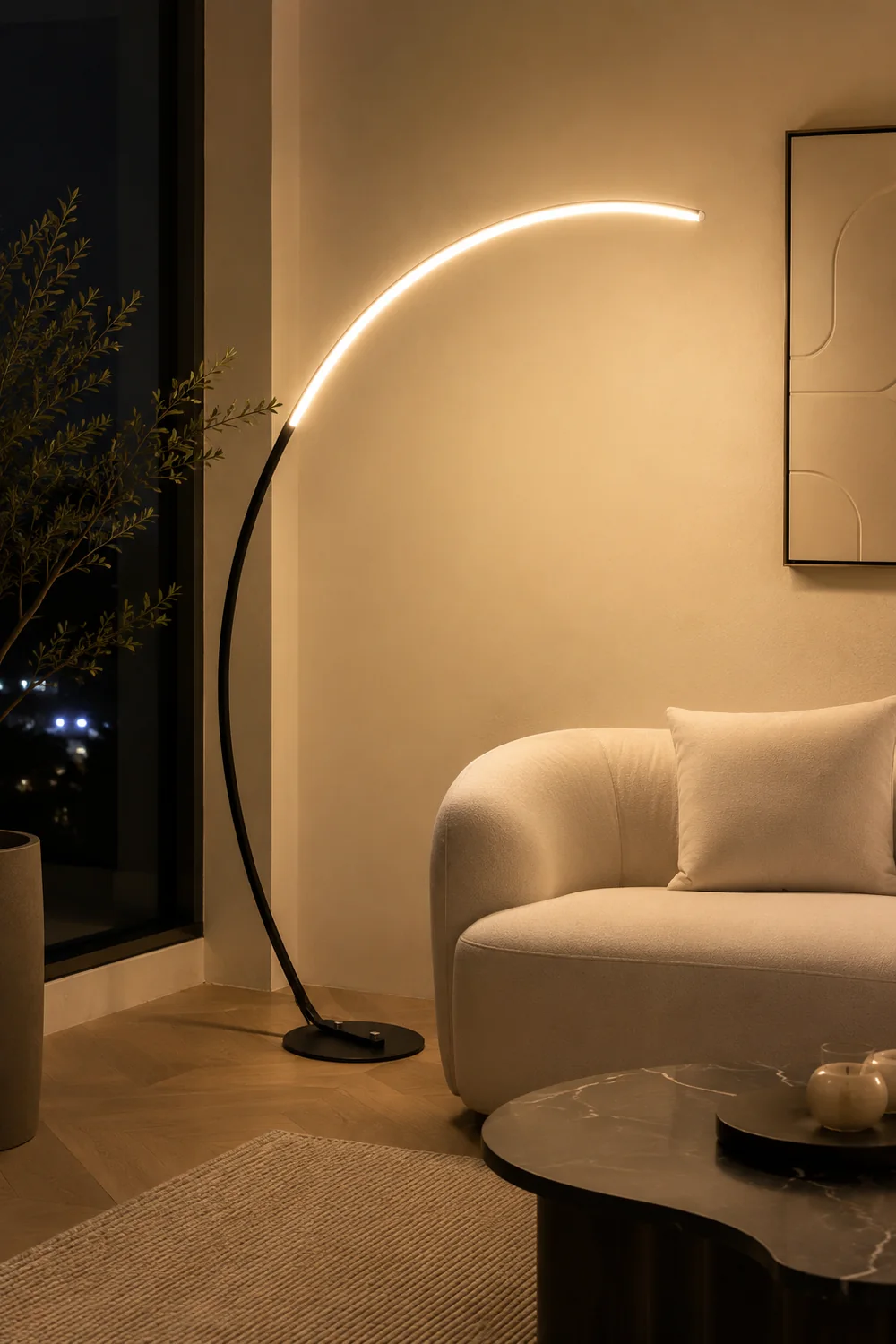 Edge Modern Arc LED Floor Lamp, Black/White, Metal/Silicon - Lumpaz